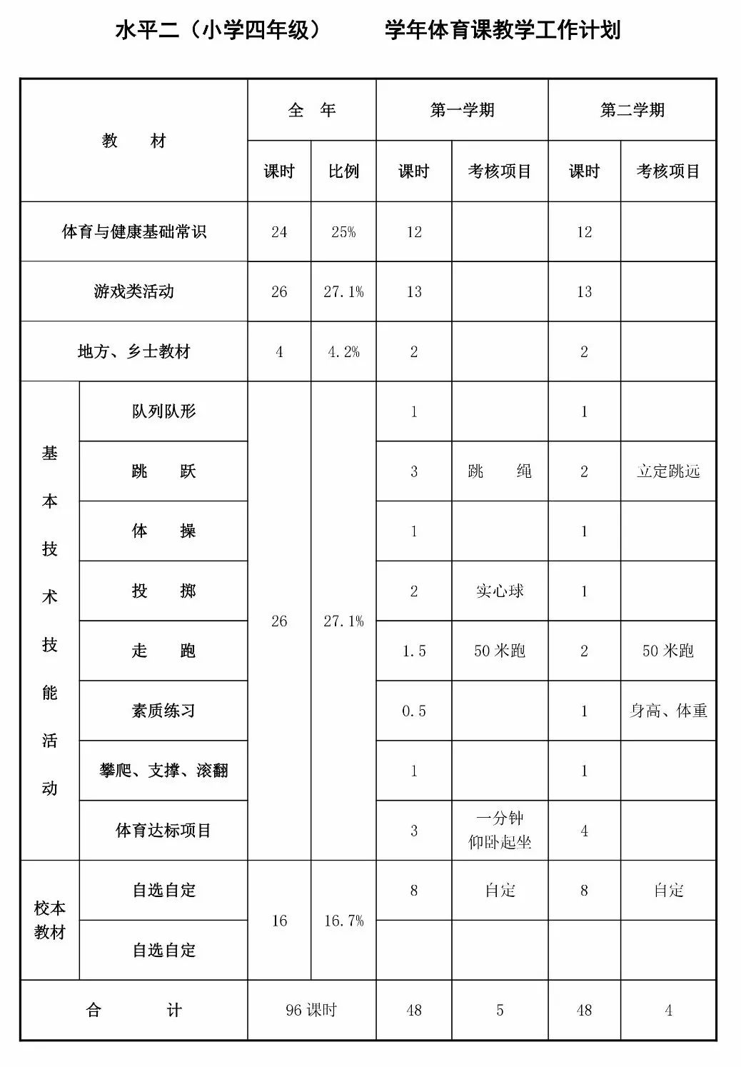 小学数学体育教学计划
