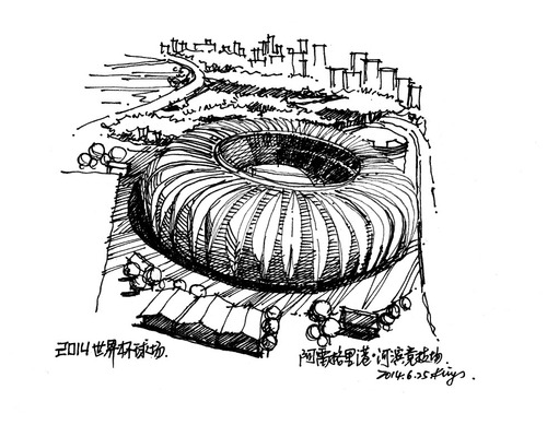 体育建筑手绘图纸，传统与创新的完美交融