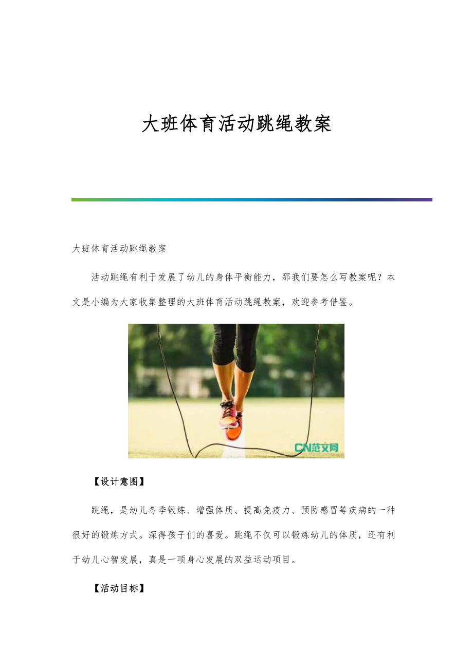 大班绳彩飞扬体育教案