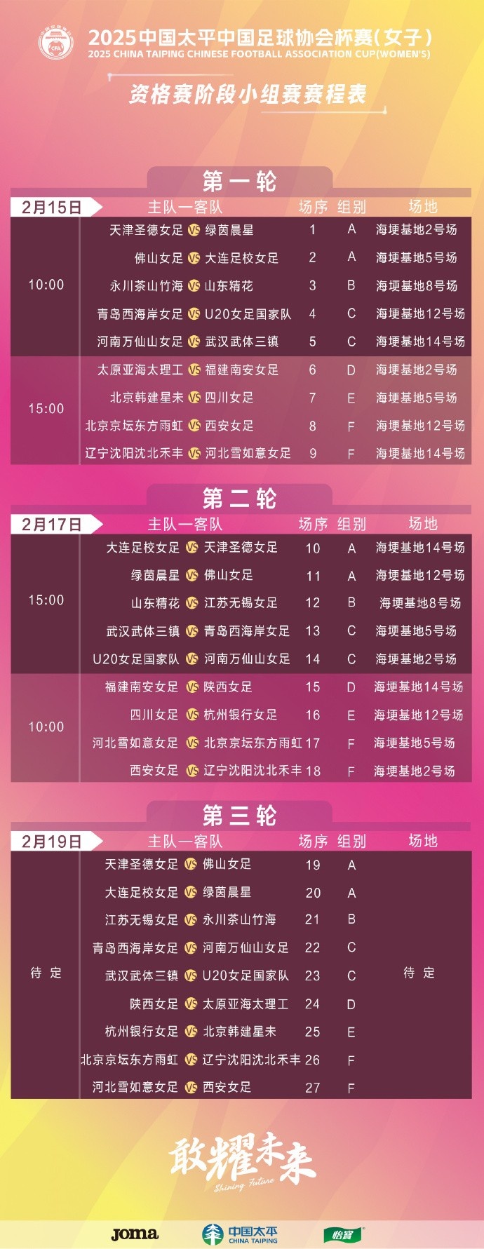 揭秘2025年中国太平中国足球协会女子甲级联赛对阵日程表