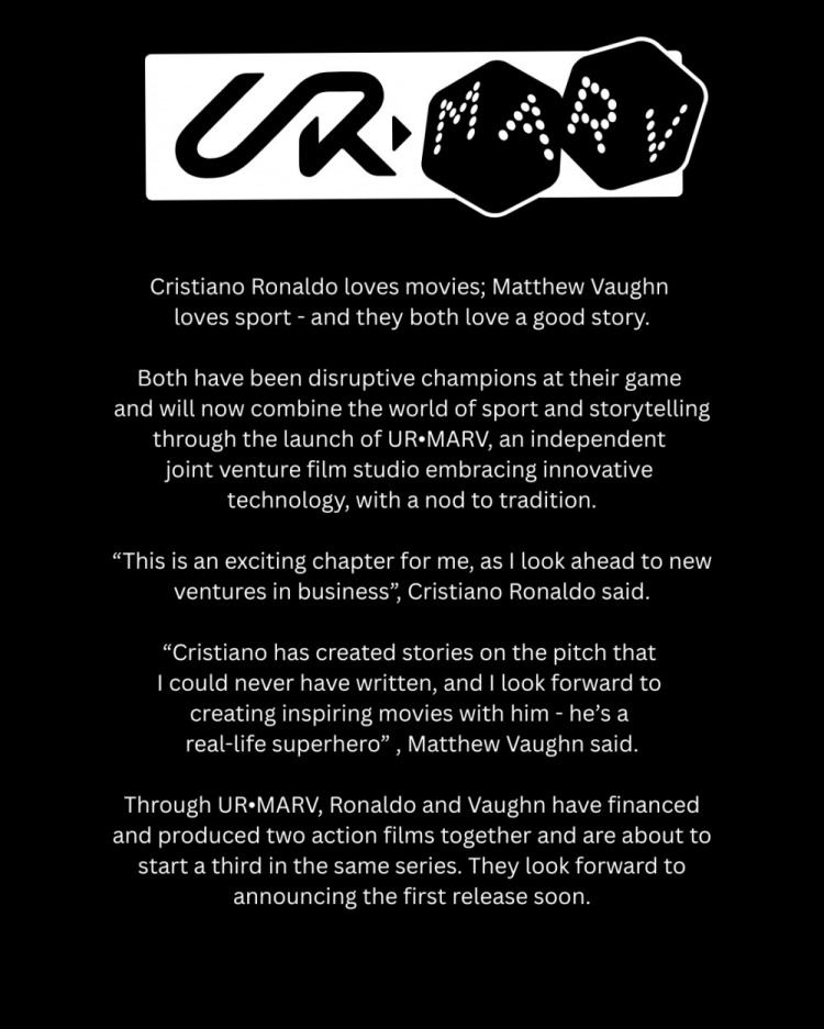 进军影视界！C罗与马修·沃恩携手创立电影工作室