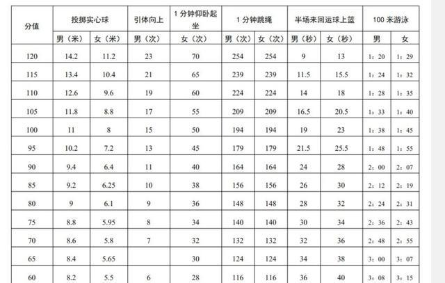 中考体育跳绳评分要求表及其应用
